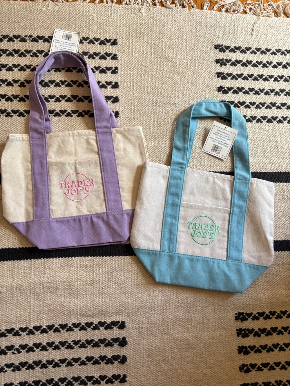 Trader Joe’s Blue and Lilac Canvas Tote Bag Mini Tote